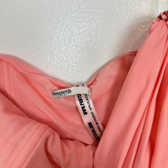 HOUSE OF CB Ivana Gathered Asymmetric Dress in Apricot Size Large - Picture 5 of 14